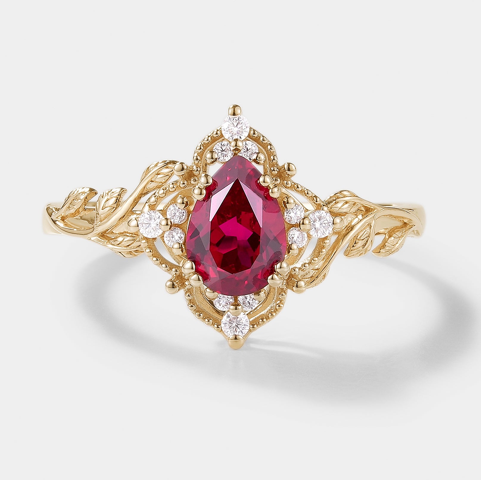 Nature-Inspired Pear Cut Ruby Engagement Ring