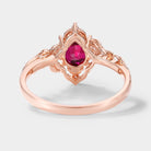 Rose Gold Pear Cut Lab Ruby Ring, Nature Inspired