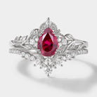 Lab Ruby Leaf Engagement Ring Set, Nature Inspired Design