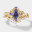 Nature-inspired Alexandrite ring set with leaf and gem details