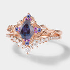 Leaf Alexandrite engagement ring set, rose gold