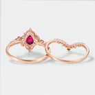 Rose Gold Lab Ruby Leaf Engagement Ring Set