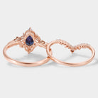 Rose gold Alexandrite engagement ring set, leaf and moissanite design