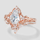 Rose gold leaf engagement ring and wedding band bridal set