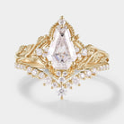 Nature-inspired coffin cut moissanite engagement ring and wedding band