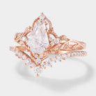 Rose gold coffin cut moissanite engagement ring set with leaf design