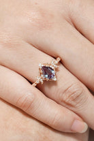 Unique Design Pear Cut Alexandrite And Moon Shaped Moissanite Wedding Ring