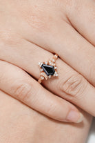 Rose gold Black Onyx engagement ring with floral detail