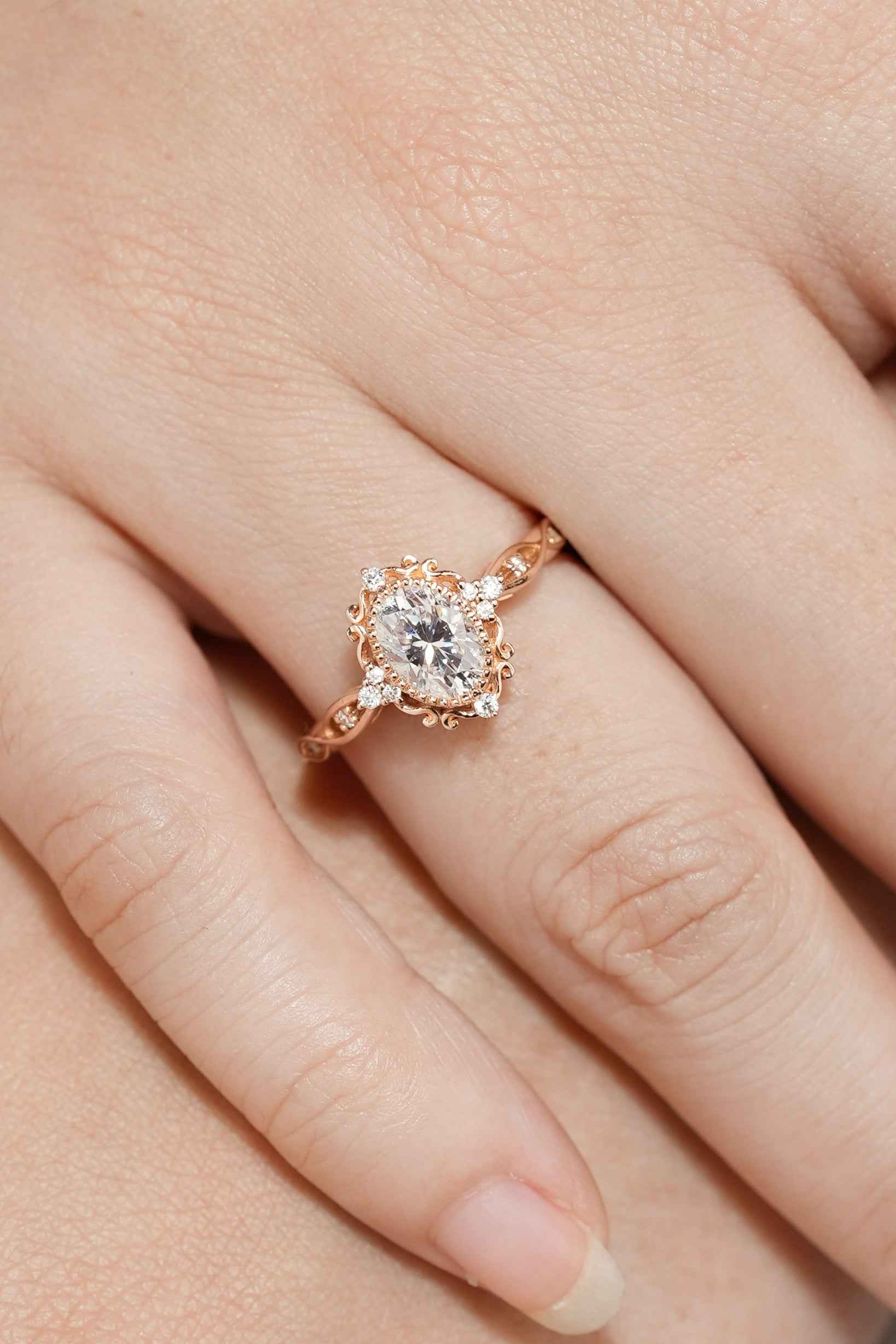 1.5ct Vintage Oval Cut Moissanite Braided Stack Wedding Ring