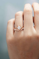 Unique Round Moissanite Engagement Ring Set With 2 Moons Open Wedding Band