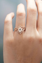 Unique Pear Cut Halo Infinity Twisted Moissanite Ring Bridal Set 2pcs