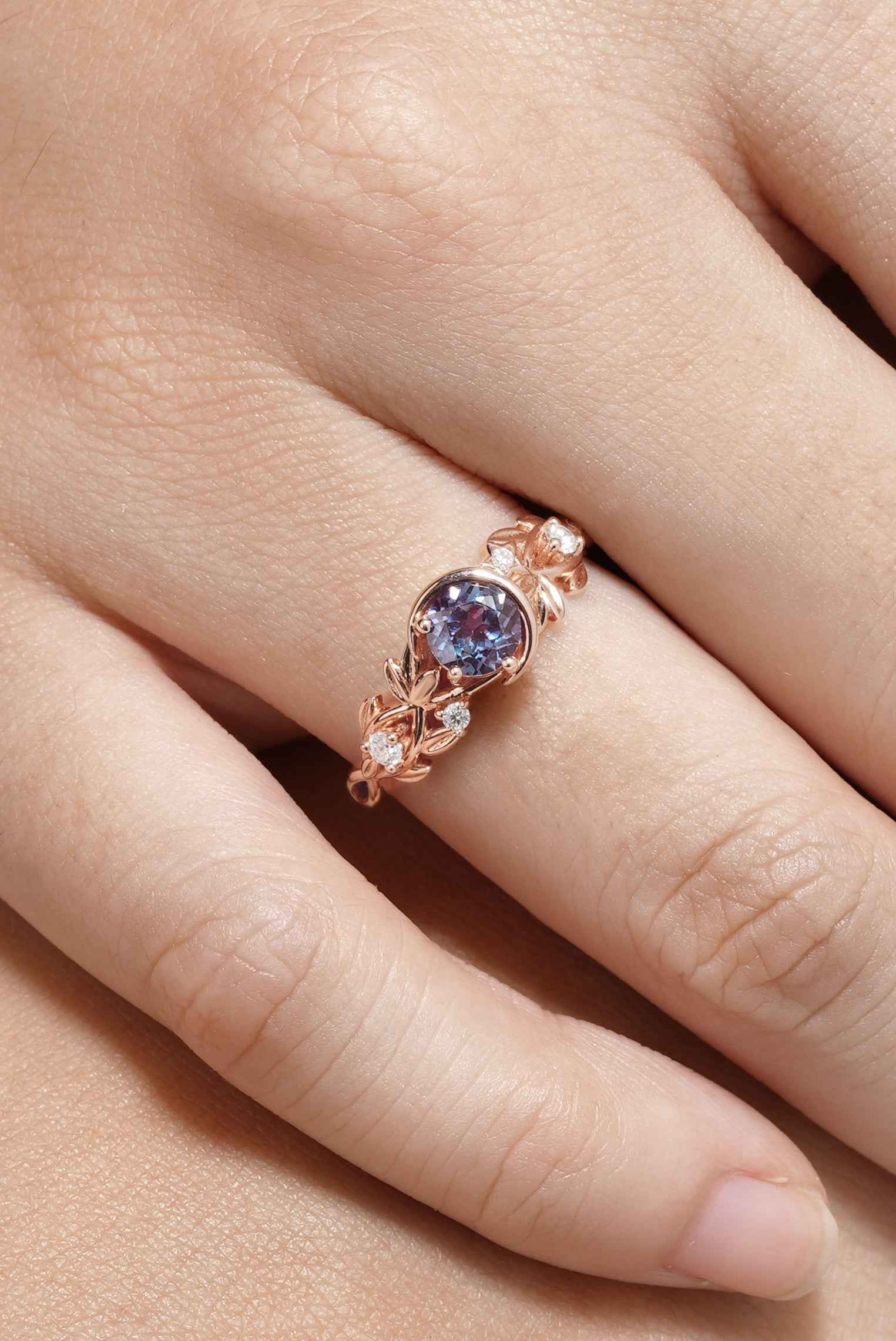 Vintage Alexandrite Engagement Ring Leaf Floral Custom Promoise Ring