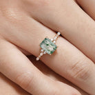Signautre Vintage Emerald Cut Moss Agate Engagement Ring