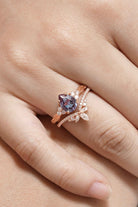Classic Pear Cut Alexandrite Engagement Ring Set Half Eternity Moissanite Wedding Band