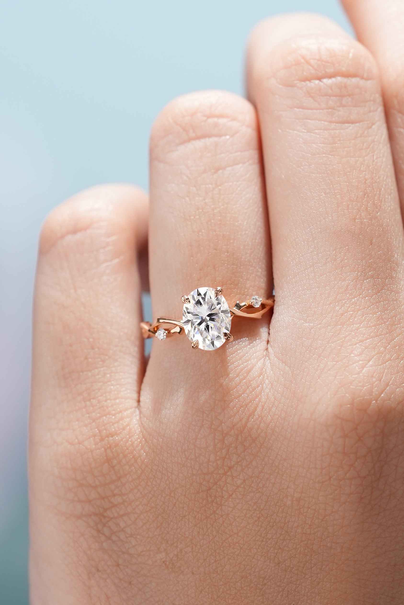 Art Deco Oval Cut Moissanite Engagement Ring Vine Branch Wedding Ring