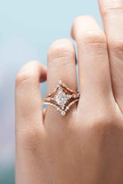 Vintage Pear Cut Moissanite Bridal Set Chevron Stack Wedding Rings 3Pcs