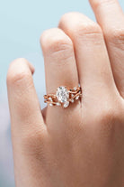 Oval Cut Moissanite Engagement Ring Set Vine Wedding Band 2pcs