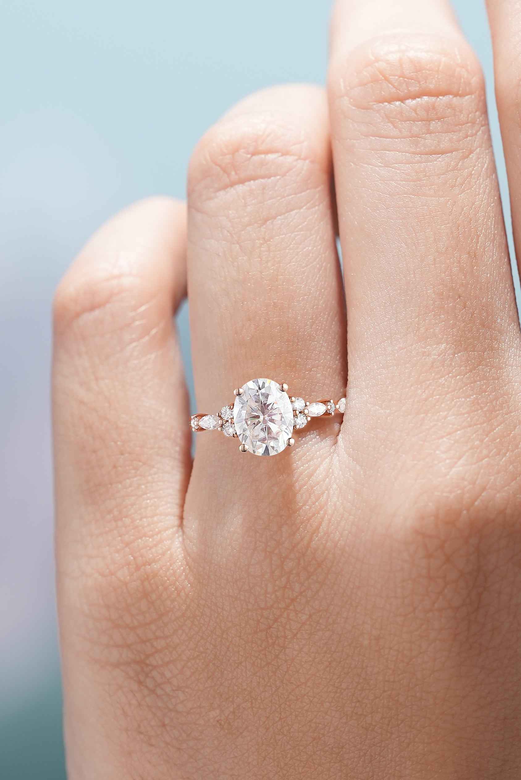 Unique Oval Cut Moissanite Engagement Ring Rose Gold Wedding Ring