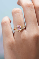 Oval Cut Pink Sapphire Engagement Ring Chevron Wedding Band 2pcs