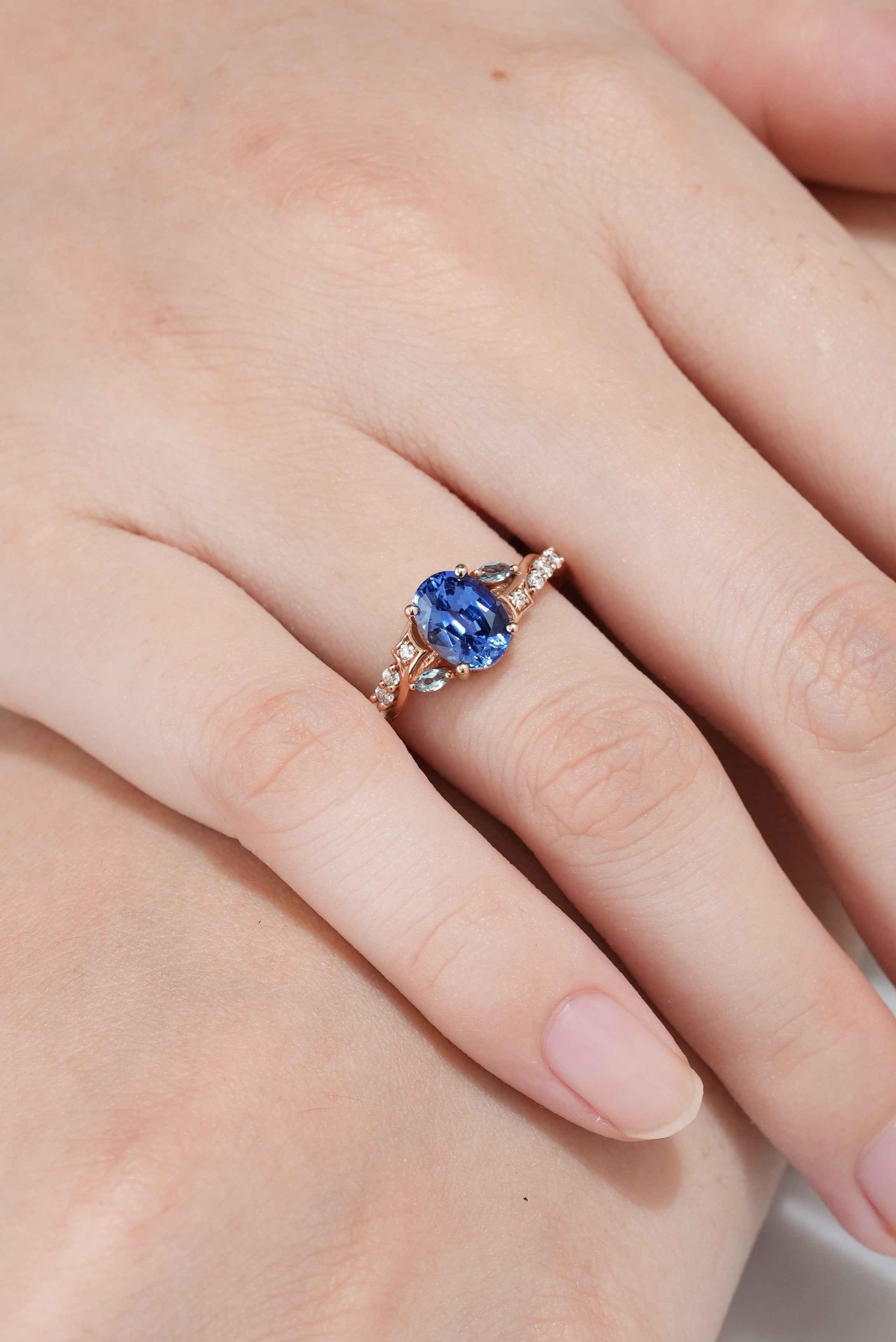 Unique Meteor Inspired Cornflower Sapphire Engagement Ring