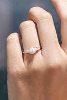 Akoya Pearl Engagement Ring Heart Shaped Opal Moissanite Cluster