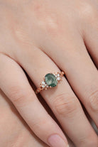 Oval Cut Moss Agate Engagement Ring Nature Inspired Leaf Ring