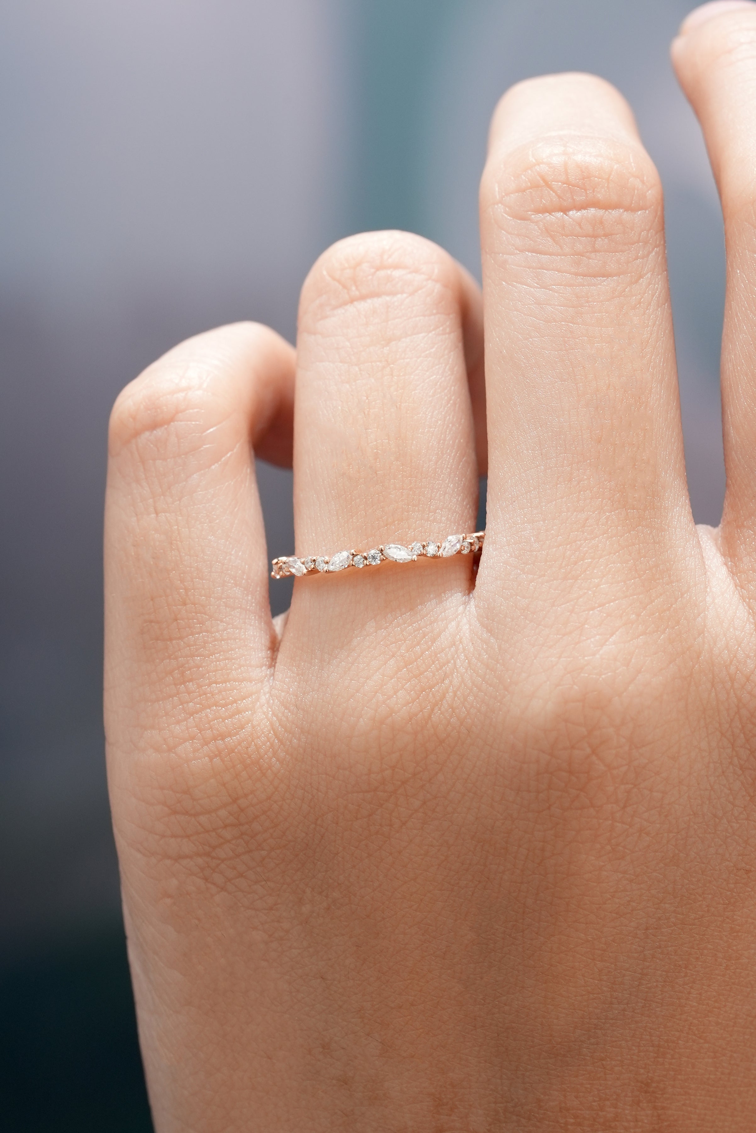 Marquise Moissanite Stacking Band Personalized Bridal Ring In A Finger