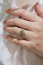 Princess Cut Moss Agate Engagement Ring & Wedding Band Set