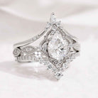 Signature Vintage Pear Cut Moissanite Engagement Ring Set 3pcs Bridal Set