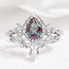 Unique Design Pear Cut Alexandrite Engagement Ring Set 2pcs