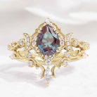 Unique Design Pear Cut Alexandrite Engagement Ring Set 2pcs