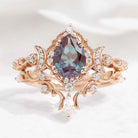 Unique Design Pear Cut Alexandrite Engagement Ring Set 2pcs