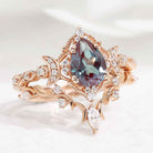 Unique Design Pear Cut Alexandrite Engagement Ring Set 2pcs
