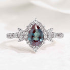 Unique Design Pear Cut Alexandrite And Moon Shaped Moissanite Wedding Ring