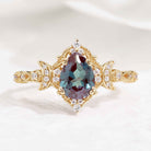 Unique Design Pear Cut Alexandrite And Moon Shaped Moissanite Wedding Ring