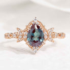 Unique Design Pear Cut Alexandrite And Moon Shaped Moissanite Wedding Ring