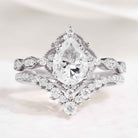 Vintage Pear Shaped Moissanite Engagement Ring Bridal Set 2pcs