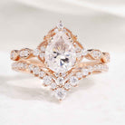 Vintage Pear Shaped Moissanite Engagement Ring Bridal Set 2pcs