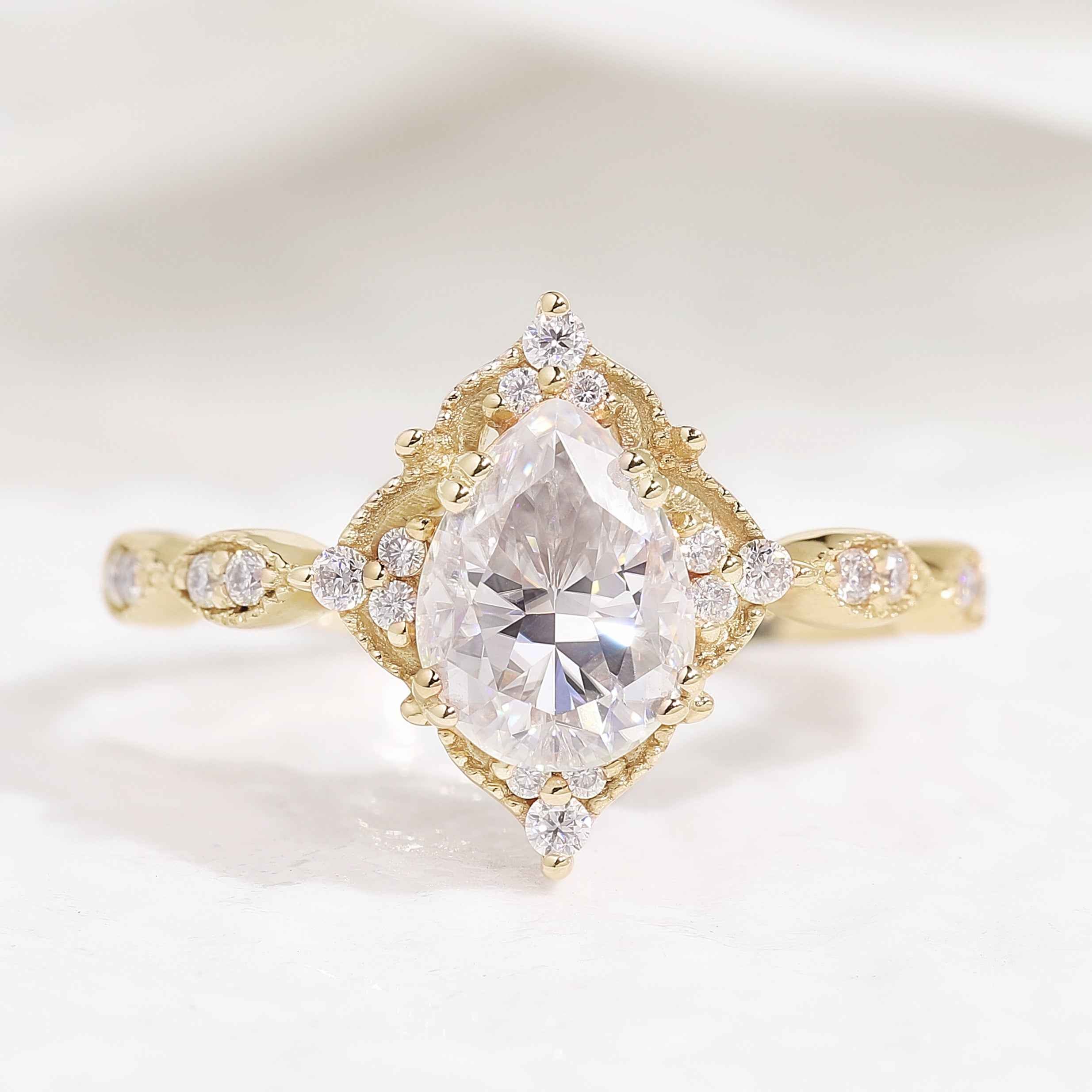 Vintage Pear Cut Moissanite Engagement Ring Rose Gold Ring