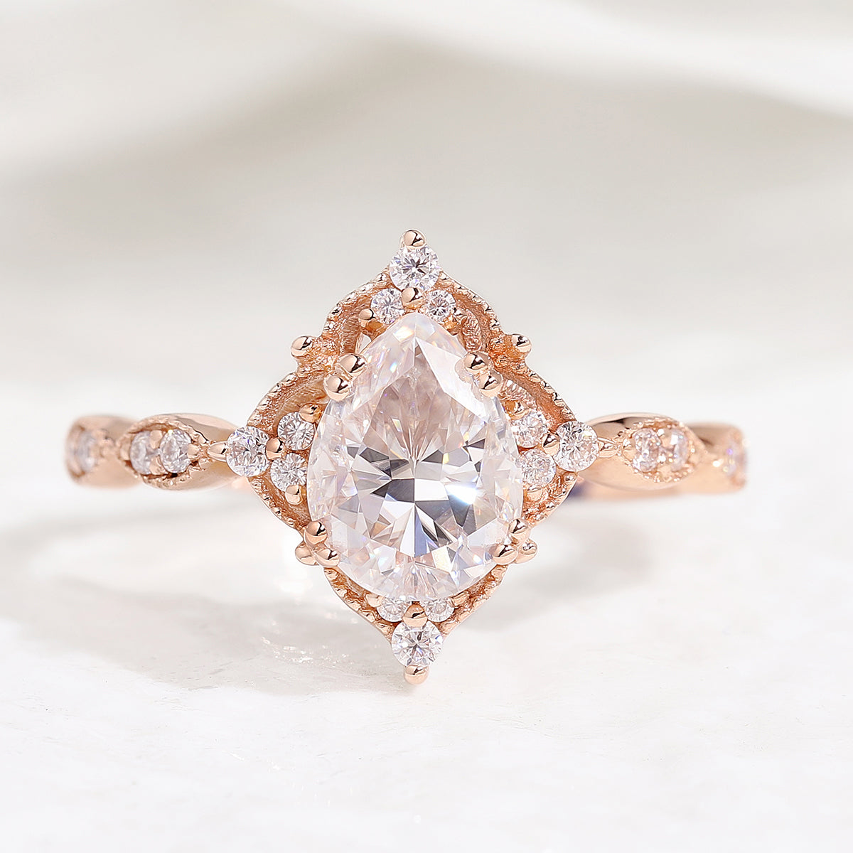 Vintage Pear Cut Moissanite Engagement Ring Rose Gold Ring