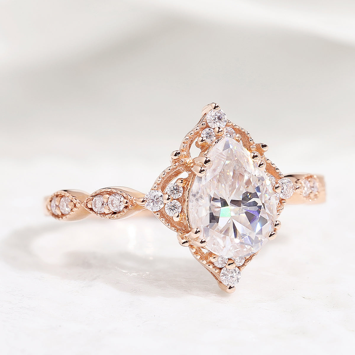 Vintage Pear Cut Moissanite Engagement Ring Rose Gold Ring