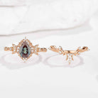 Unique Design Pear Cut Alexandrite Engagement Ring Set 2pcs