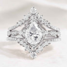Vintage Pear Shaped Moissanite Engagement Ring Sets 3pcs