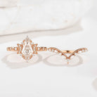 Coffin Cut Unique Moon Design Moissanite Engagement Ring Set Curved Wedding Band