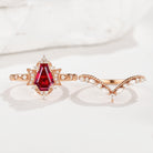 Ruby Engagement Ring Bridal Set, Coffin Cut Ruby, rose gold wedding ring