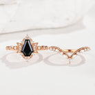 Rose Gold Black Onyx Coffin Cut Engagement Ring Set