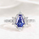 Unique Coffin Cut Lab Blue Sapphire Moon Inspired Engagement Ring