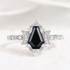Unique Black Onyx Coffin Cut Ring with Moissanite accents