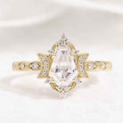 Coffin Cut Moissanite Engagement Ring Unique Moon Design Promise Wedding Ring