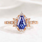 Unique Coffin Cut Lab Blue Sapphire Moon Inspired Engagement Ring